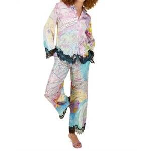 NEW ME369 mila lace printed button down shirt in aerial photograph